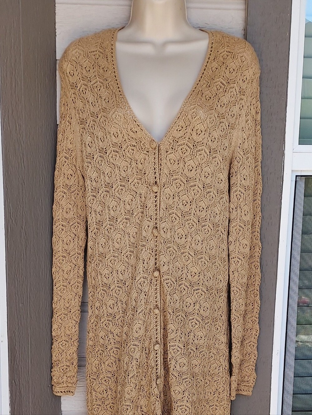 NWT Charter Club Gold Metallic Knitted V Neck Midi Dress Size M